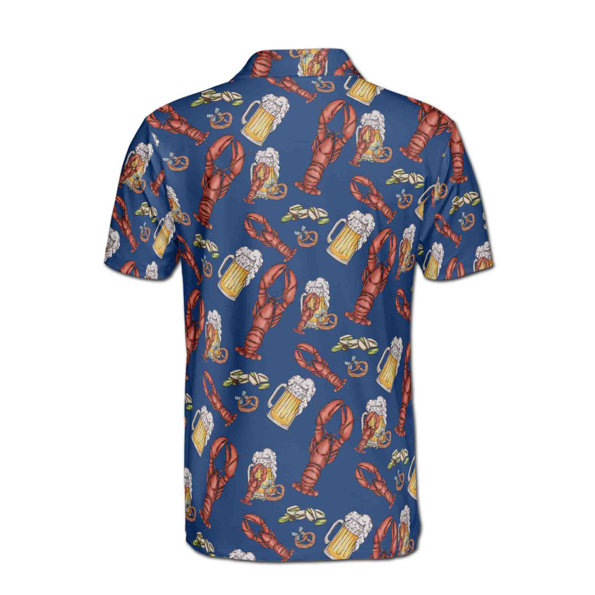 Personalized Men's Golf Shirt Polo - Funny Blue Navy Beer Lobster And Pistachio Golf
