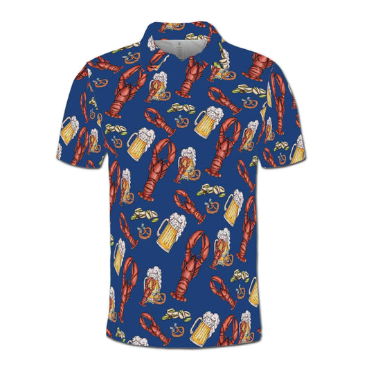 Personalized Men's Golf Shirt Polo - Funny Blue Navy Beer Lobster And Pistachio Golf
