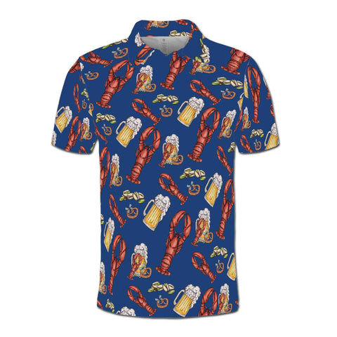 Personalized Men's Golf Shirt Polo - Funny Blue Navy Beer Lobster And Pistachio Golf