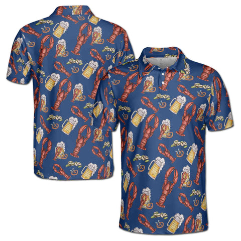 Personalized Men's Golf Shirt Polo - Funny Blue Navy Beer Lobster And Pistachio Golf