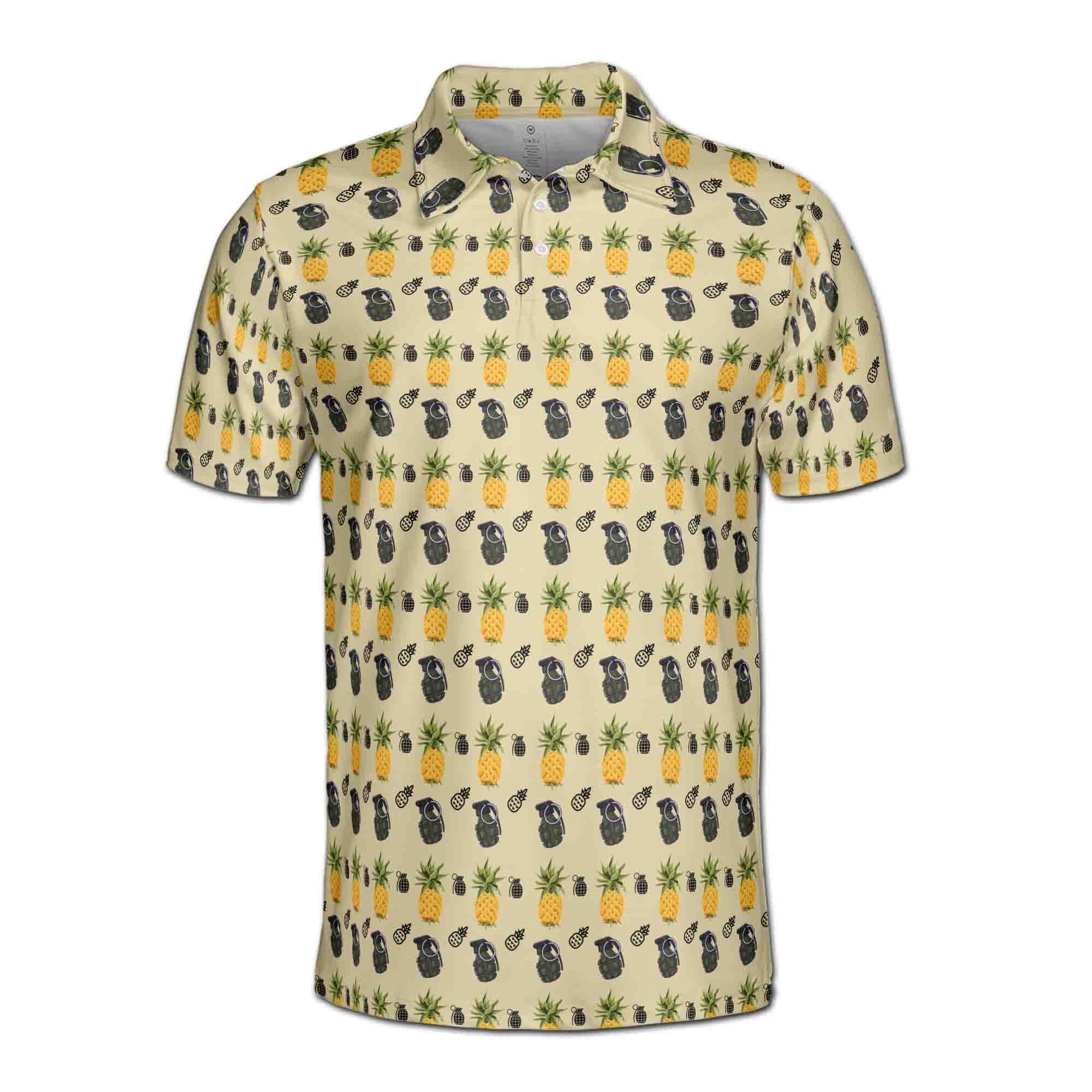 Personalized Men's Golf Shirt Polo - Funny Greenade And Pineapple Pattern Golf