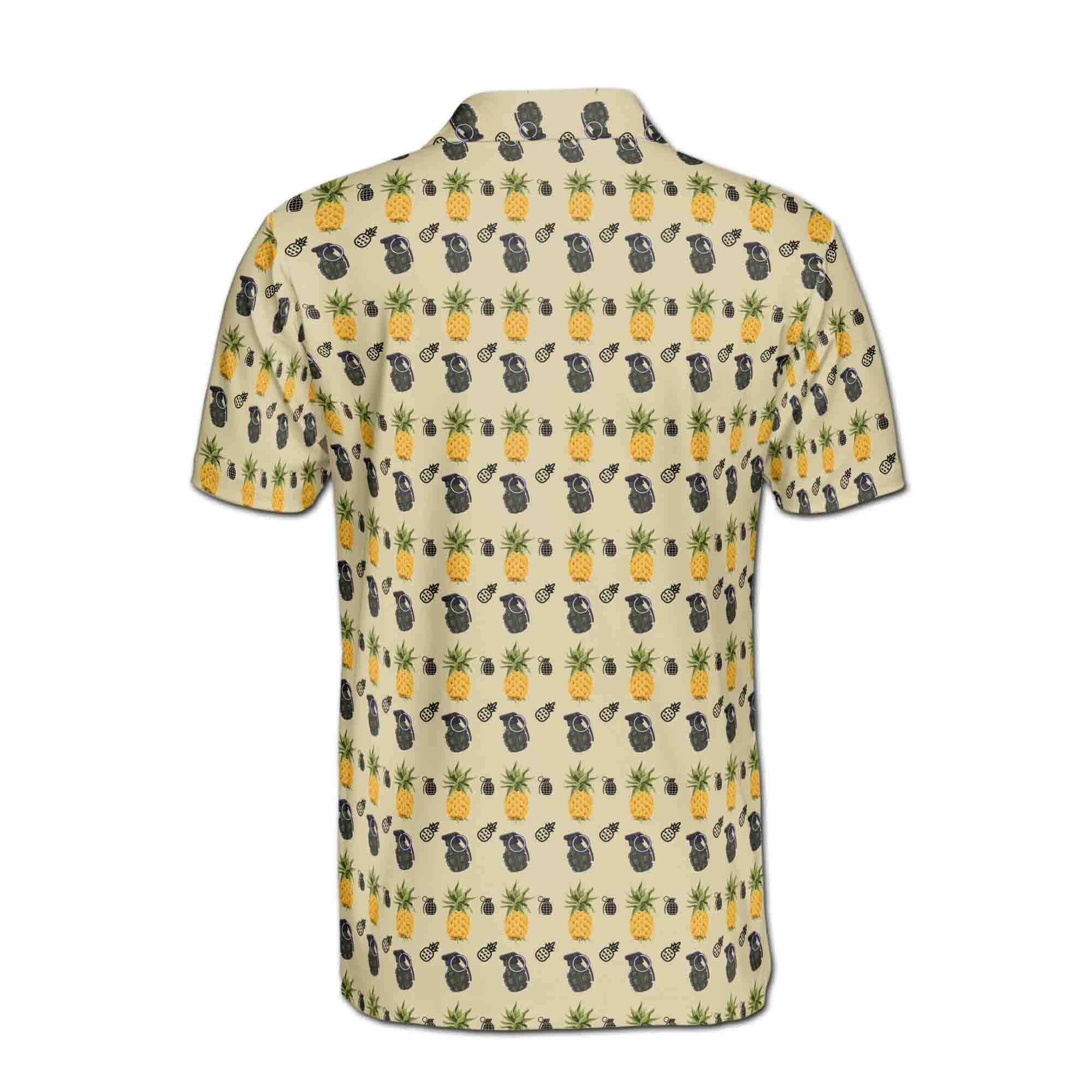 Personalized Men's Golf Shirt Polo - Funny Greenade And Pineapple Pattern Golf
