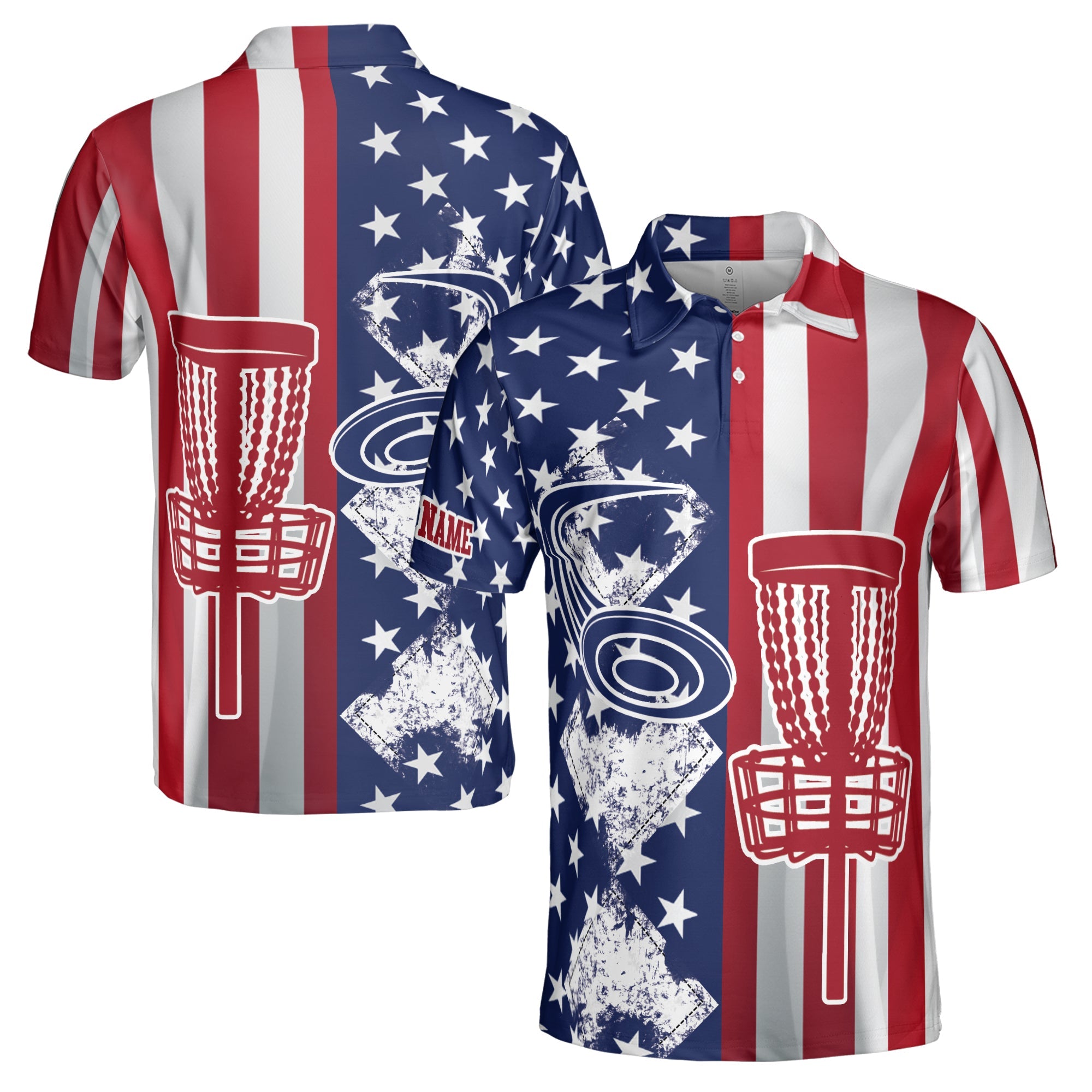 Personalized Men's Golf Shirt Polo - America Flag Pattern Play Disc Golf