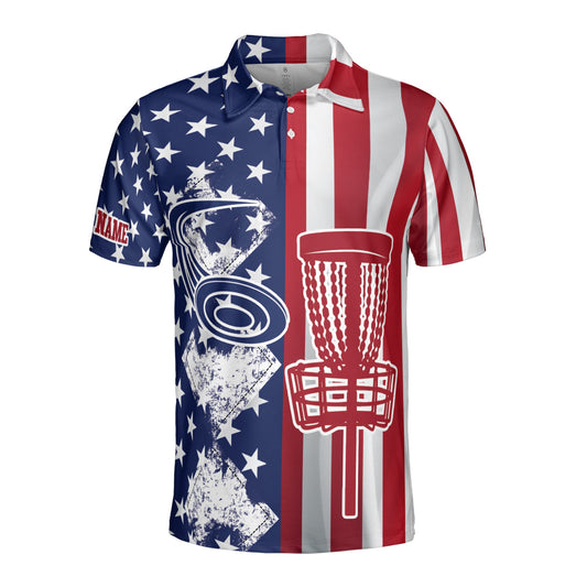 Personalized Men's Golf Shirt Polo - America Flag Pattern Play Disc Golf