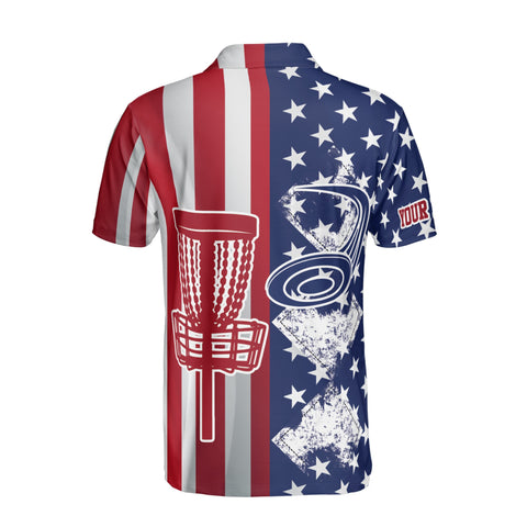 Personalized Men's Golf Shirt Polo - America Flag Pattern Play Disc Golf