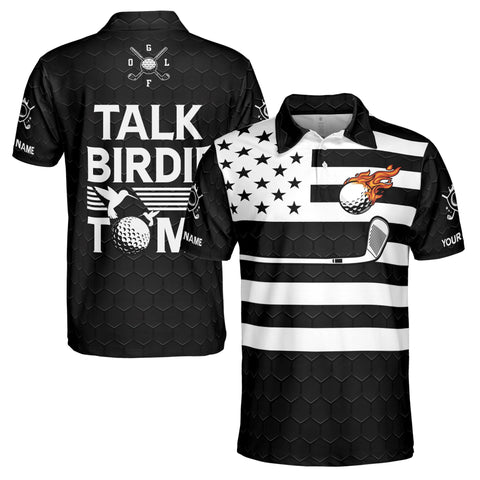Personalized Men's Golf Shirt Polo - America Golfer Talk Birdie To