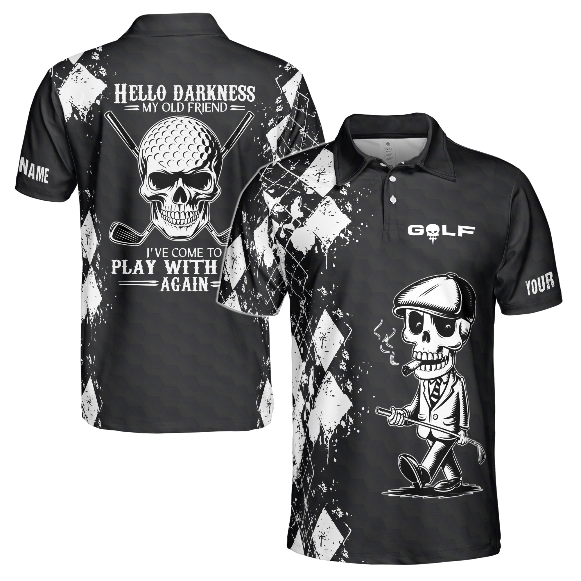 Personalized Men's Golf Shirt Polo - Skull Golfer I'Ve Come To Play With You Again