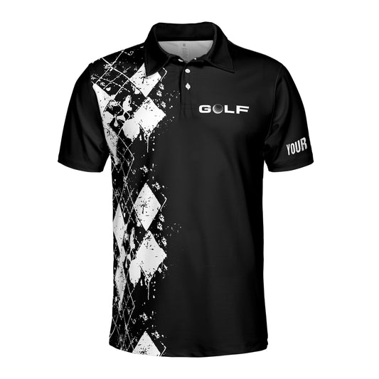 Personalized Men's Golf Shirt Polo - Golf I Like Big Putts Cannot Lie Black Argyle