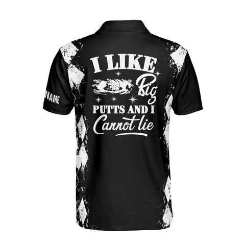 Personalized Men's Golf Shirt Polo - Golf I Like Big Putts Cannot Lie Black Argyle