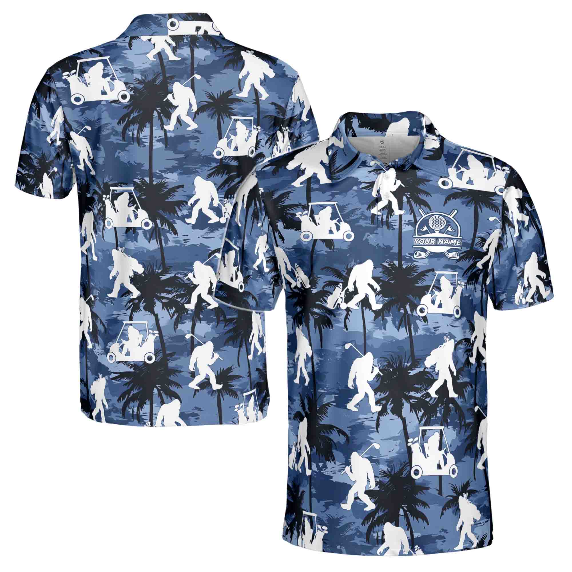 Personalized Men's Golf Shirt Polo - Monkey Big Foot Play Golf Palm Tree Pattern
