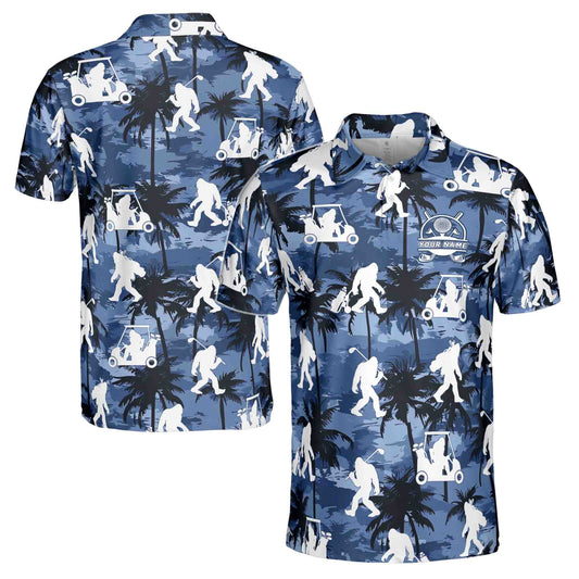 Personalized Men's Golf Shirt Polo - Monkey Big Foot Play Golf Palm Tree Pattern
