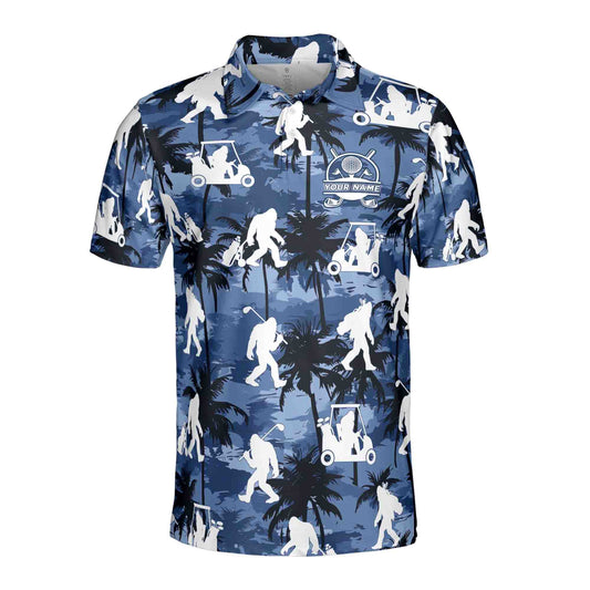 Personalized Men's Golf Shirt Polo - Monkey Big Foot Play Golf Palm Tree Pattern