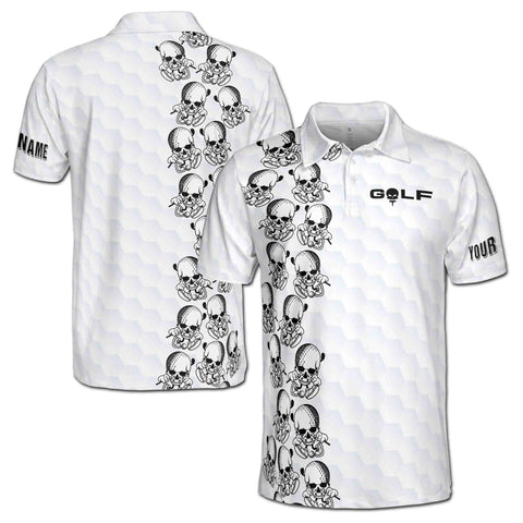 Personalized Men's Golf Shirt Polo - Golf Skull With Golf Club And Ball