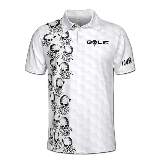 Personalized Men's Golf Shirt Polo - Golf Skull With Golf Club And Ball