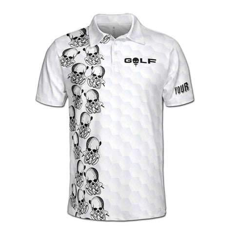 Personalized Men's Golf Shirt Polo - Golf Skull With Golf Club And Ball