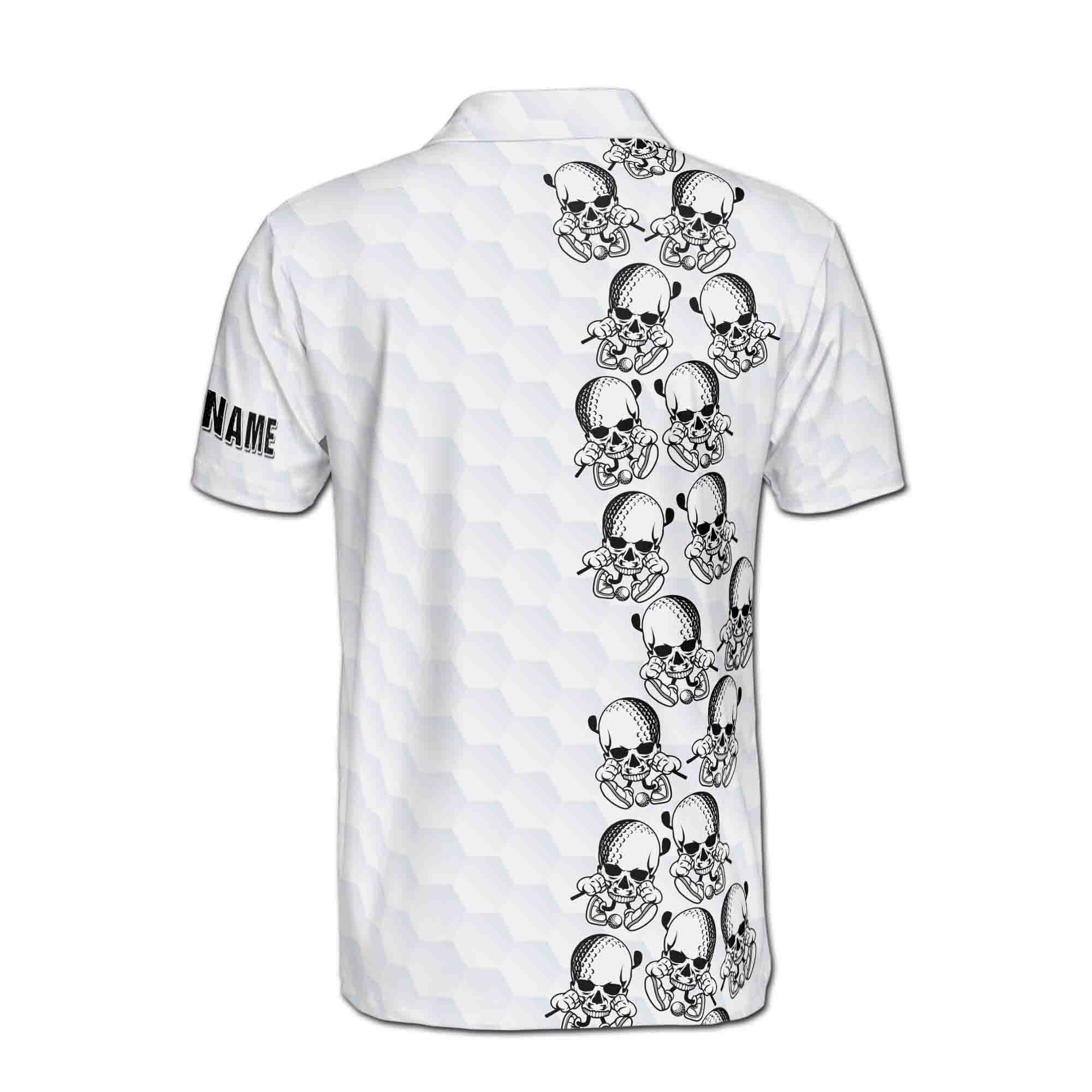 Personalized Men's Golf Shirt Polo - Golf Skull With Golf Club And Ball