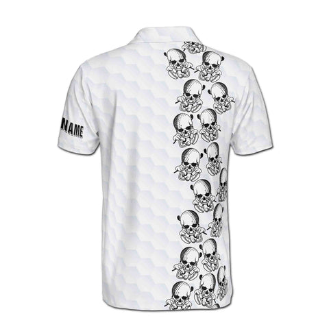 Personalized Men's Golf Shirt Polo - Golf Skull With Golf Club And Ball