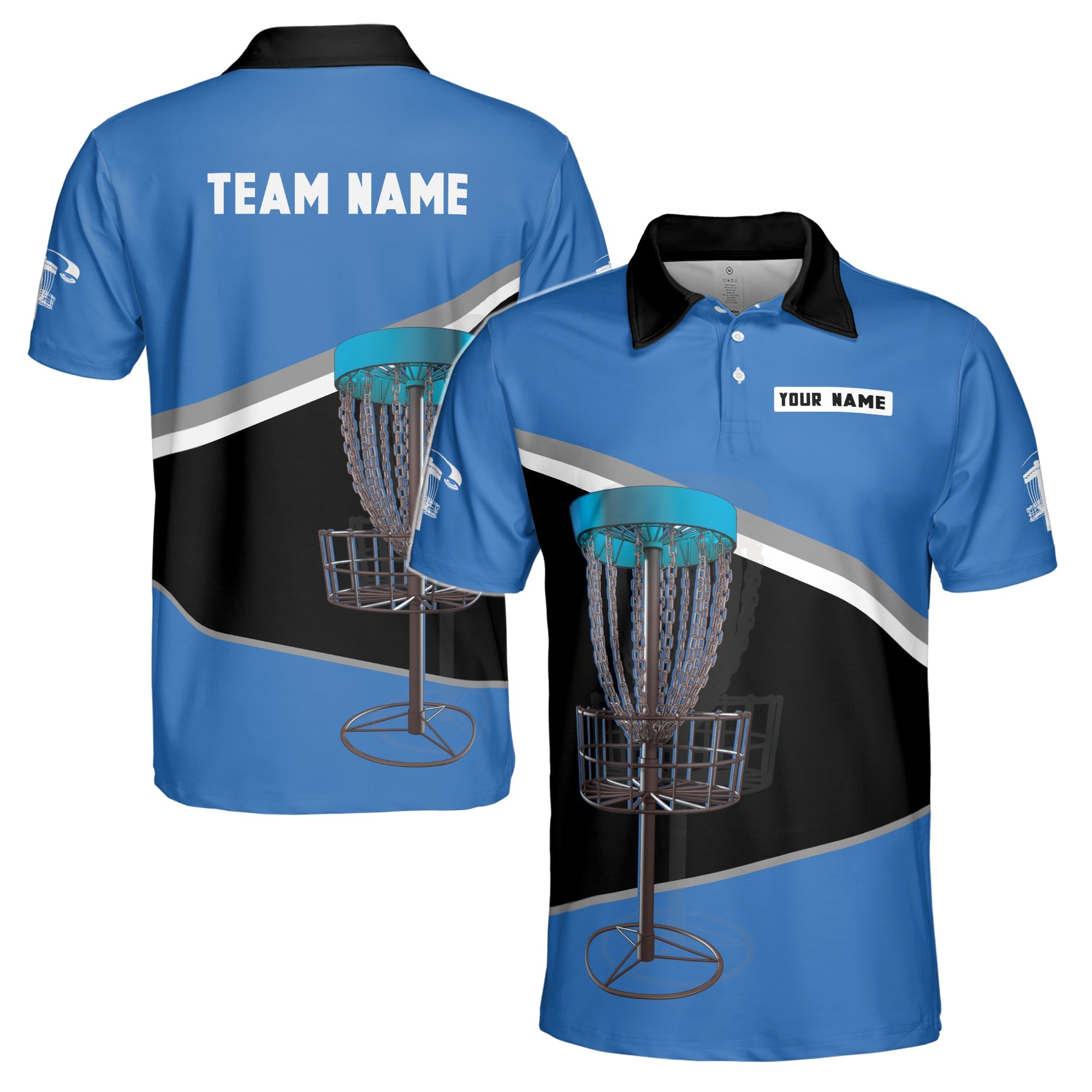 Personalized Men's Golf Shirt Polo - Disc Golf Team Blue Black