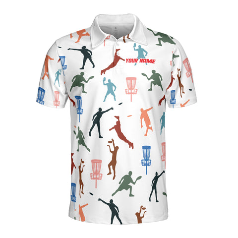 Personalized Men's Golf Shirt Polo - Disc Golf Multi Color Silhouette Pattern