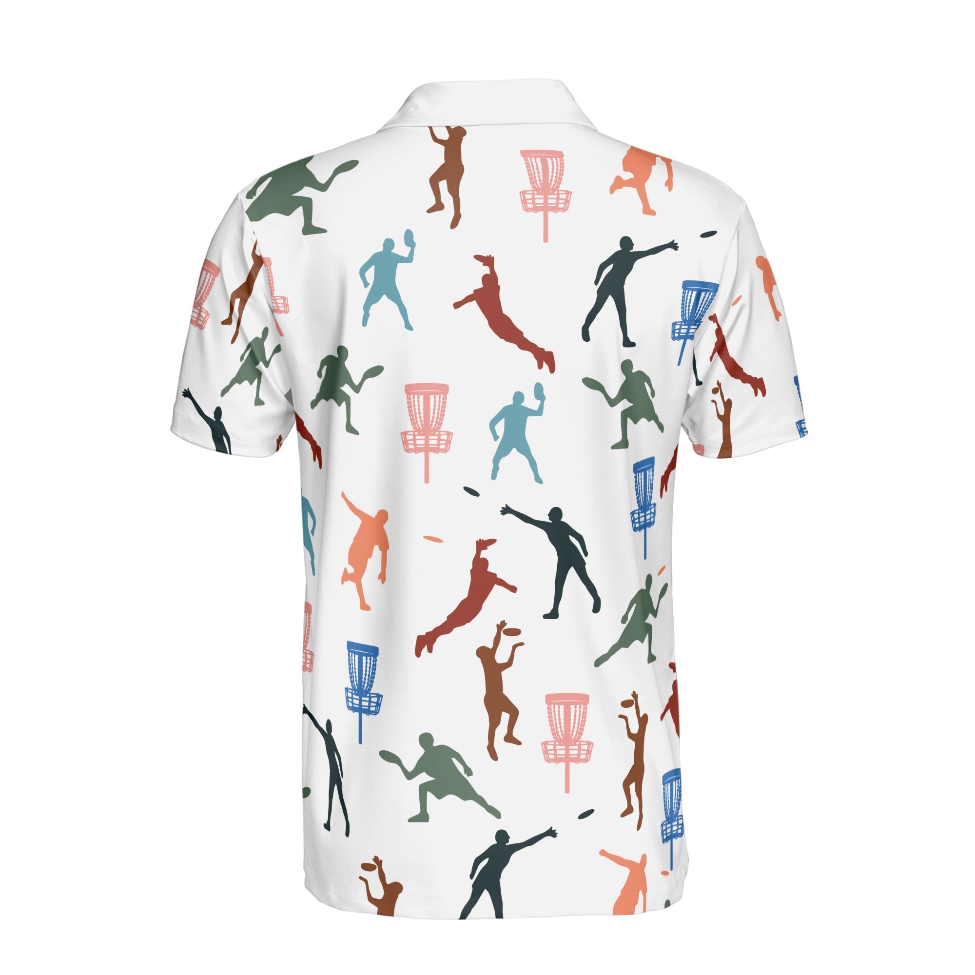 Personalized Men's Golf Shirt Polo - Disc Golf Multi Color Silhouette Pattern