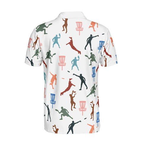 Personalized Men's Golf Shirt Polo - Disc Golf Multi Color Silhouette Pattern