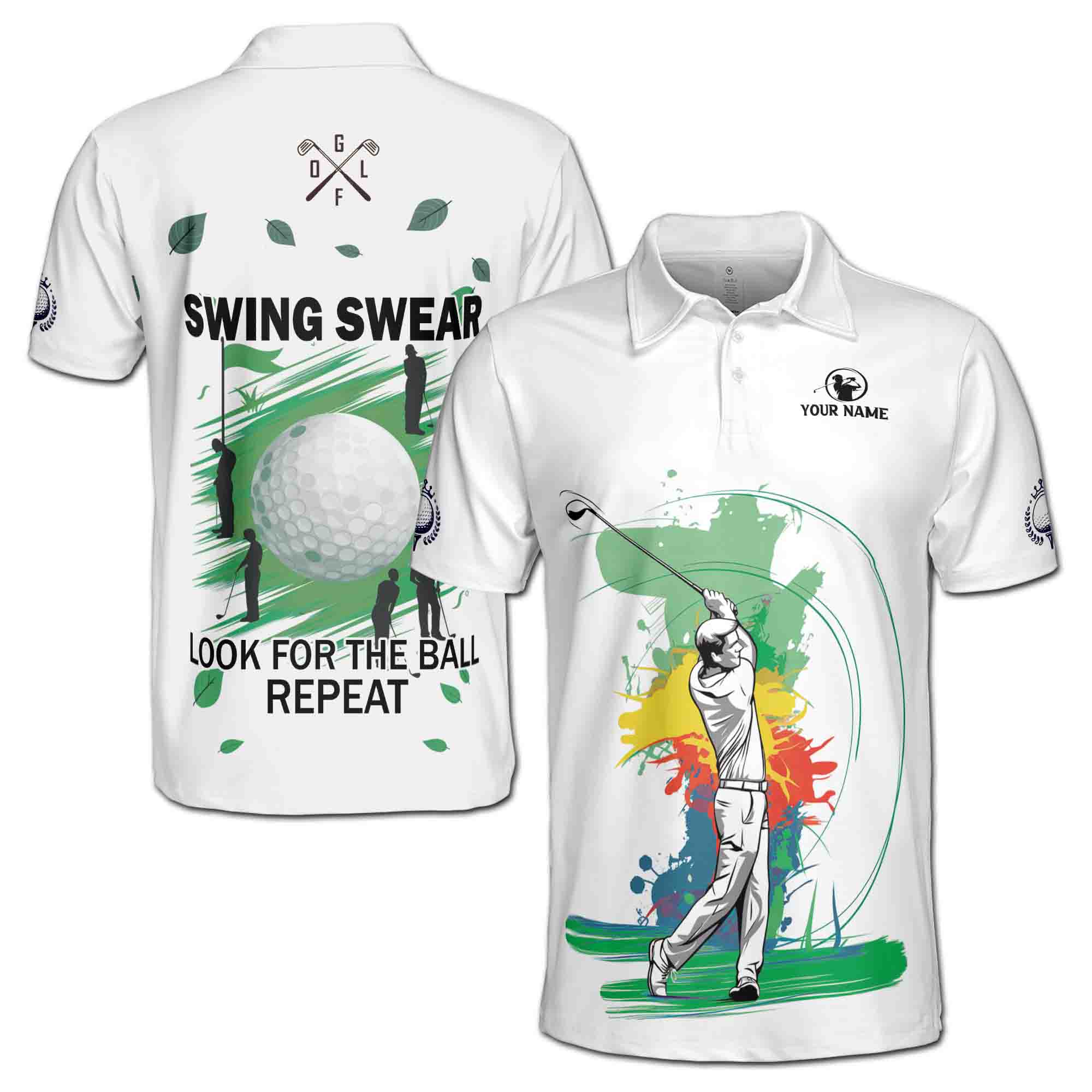 Personalized Men's Golf Shirt Polo - Colorful Golfer Look For The Ball Repeat