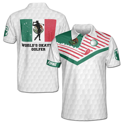 Personalized Men's Golf Shirt Polo - Mexico Flag World's Okayest Golfer Custom