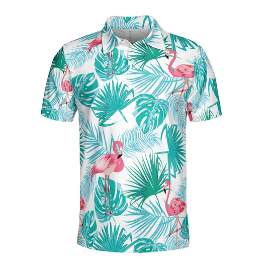 Personalized Men's Golf Shirt Polo - Aloha Tropical Palm Tree Bright Summer Flamingo Golf