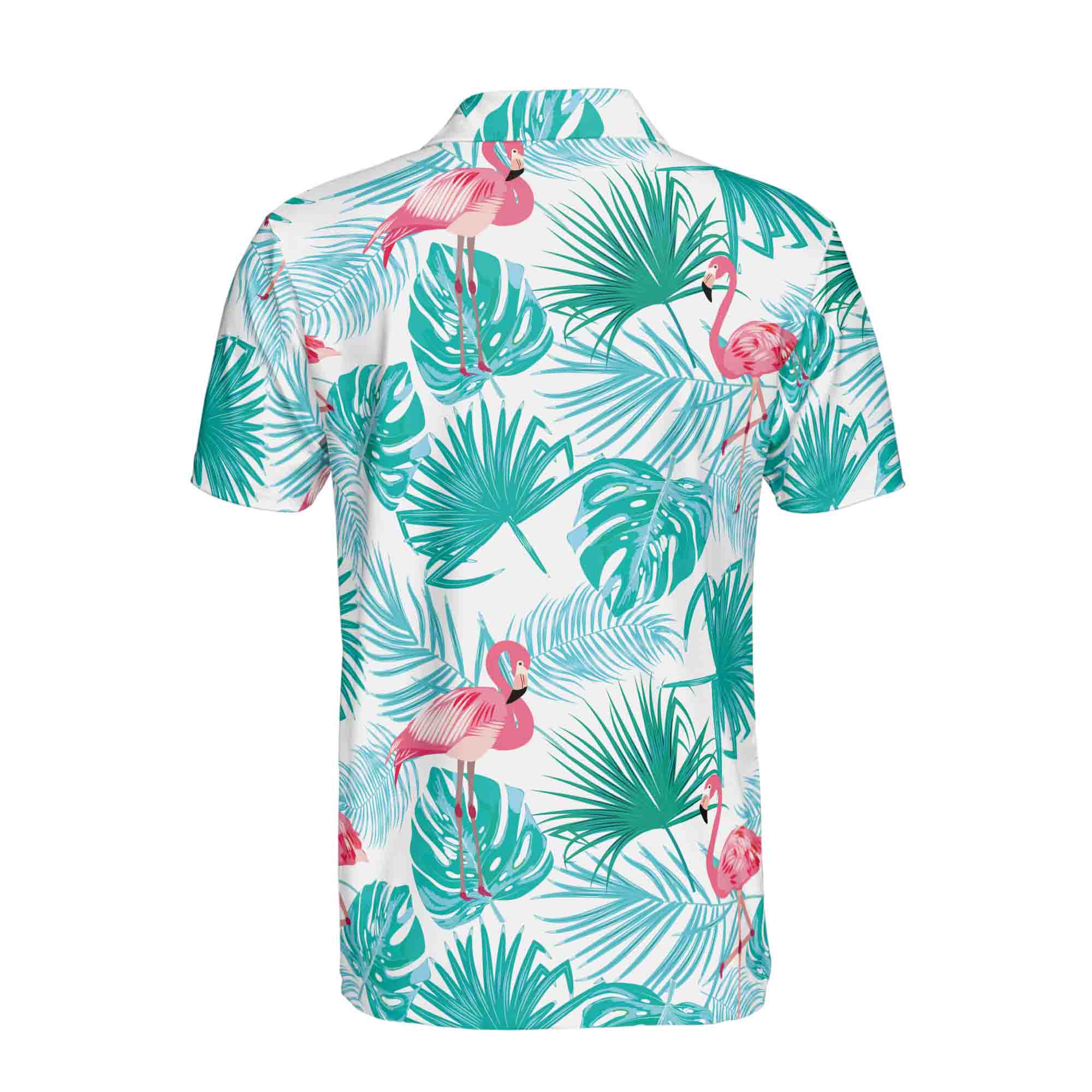 Personalized Men's Golf Shirt Polo - Aloha Tropical Palm Tree Bright Summer Flamingo Golf