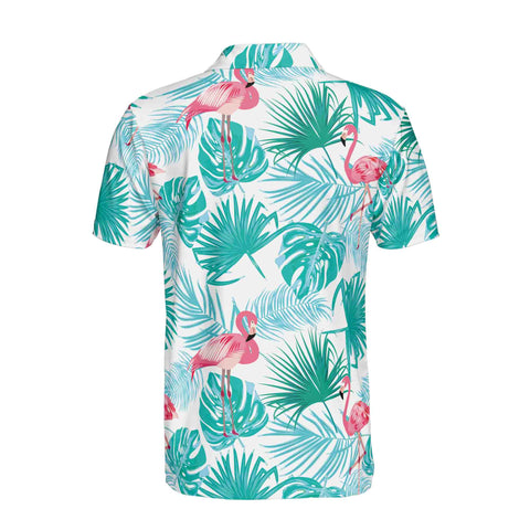 Personalized Men's Golf Shirt Polo - Aloha Tropical Palm Tree Bright Summer Flamingo Golf