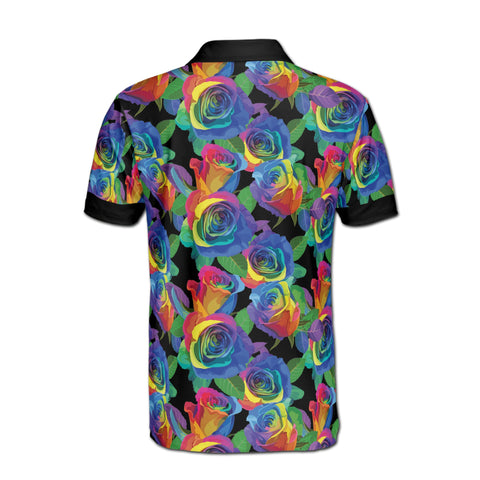 Personalized Men's Polo Shirt - Colorful Rainbow Rose