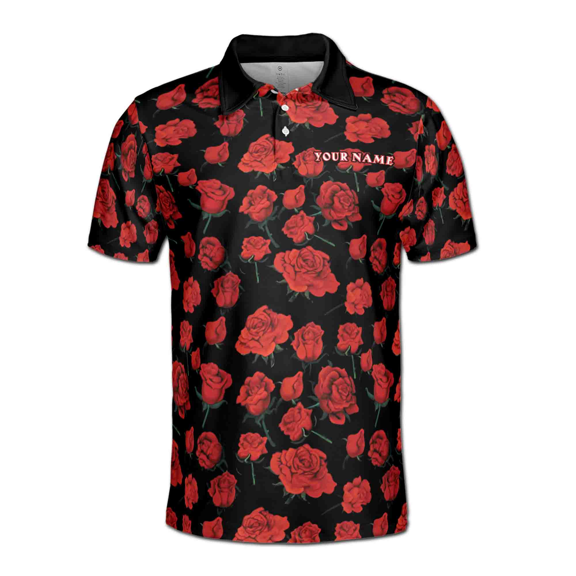 Personalized Men's Golf Shirt Polo - Printed Red Rose Art Pattern Casual Golf