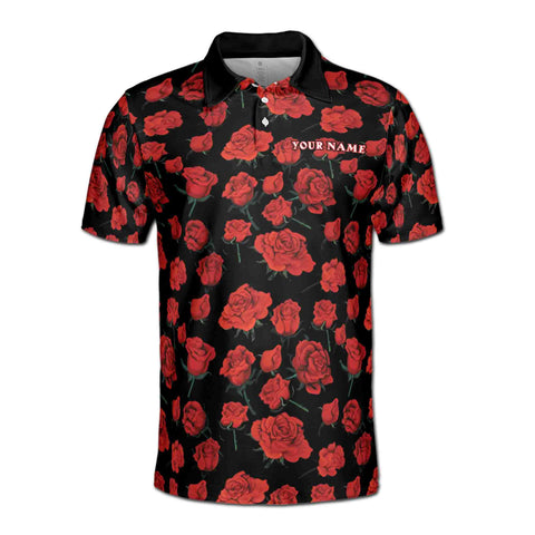 Personalized Men's Golf Shirt Polo - Printed Red Rose Art Pattern Casual Golf