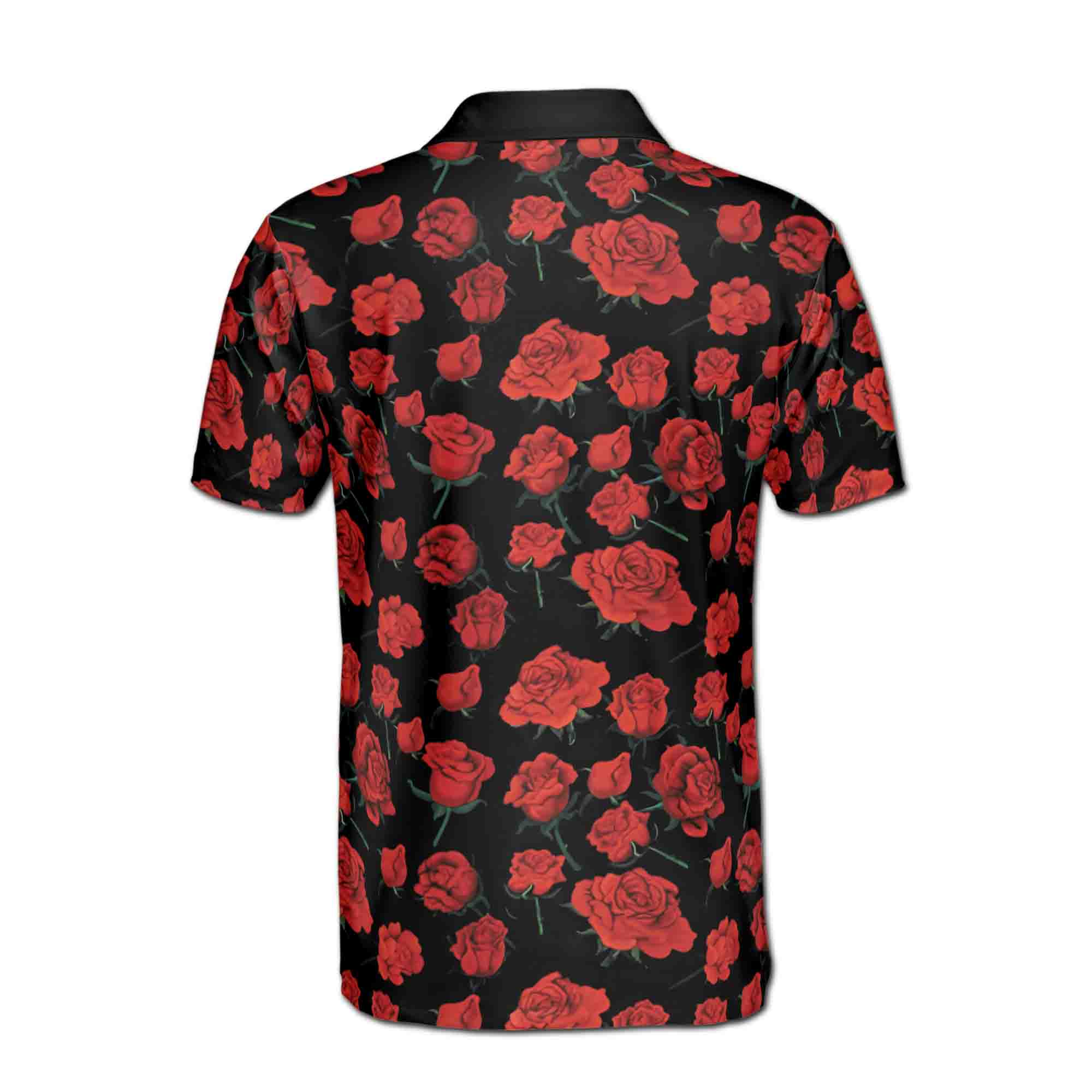 Personalized Men's Golf Shirt Polo - Printed Red Rose Art Pattern Casual Golf
