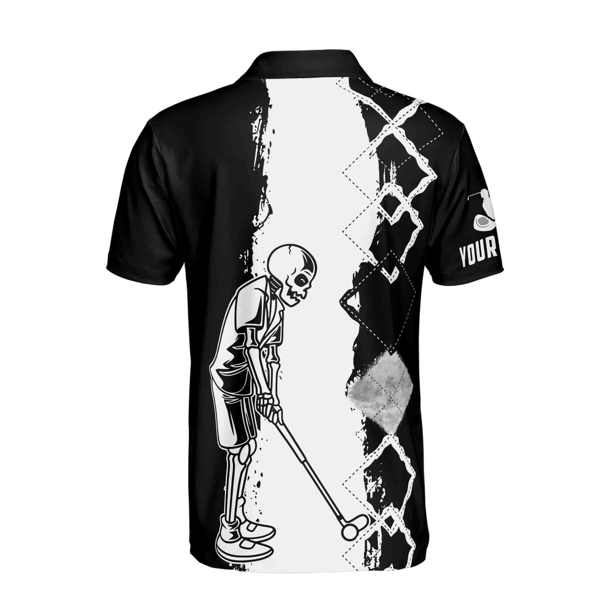 Personalized Men's Golf Shirt Polo - Customize Black And White Skull Golfing