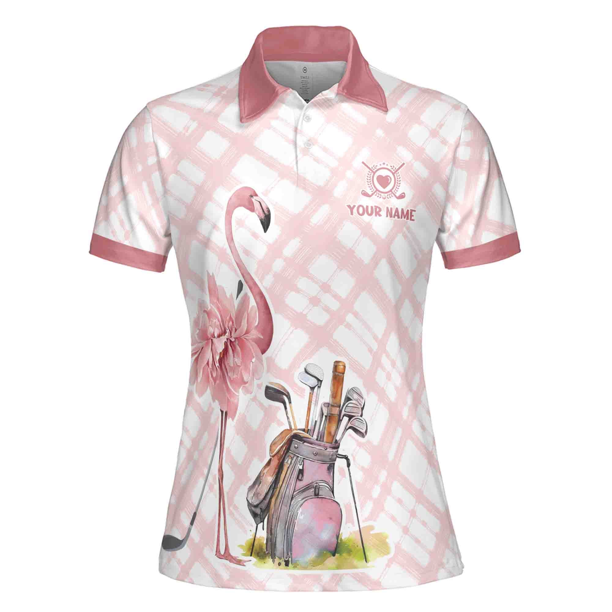 Personalized Women's Golf Shirt Polo - Talk Birdie To Me Flamingo Golf