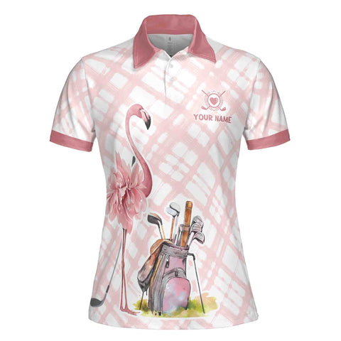 Personalized Women's Golf Shirt Polo - Talk Birdie To Me Flamingo Golf