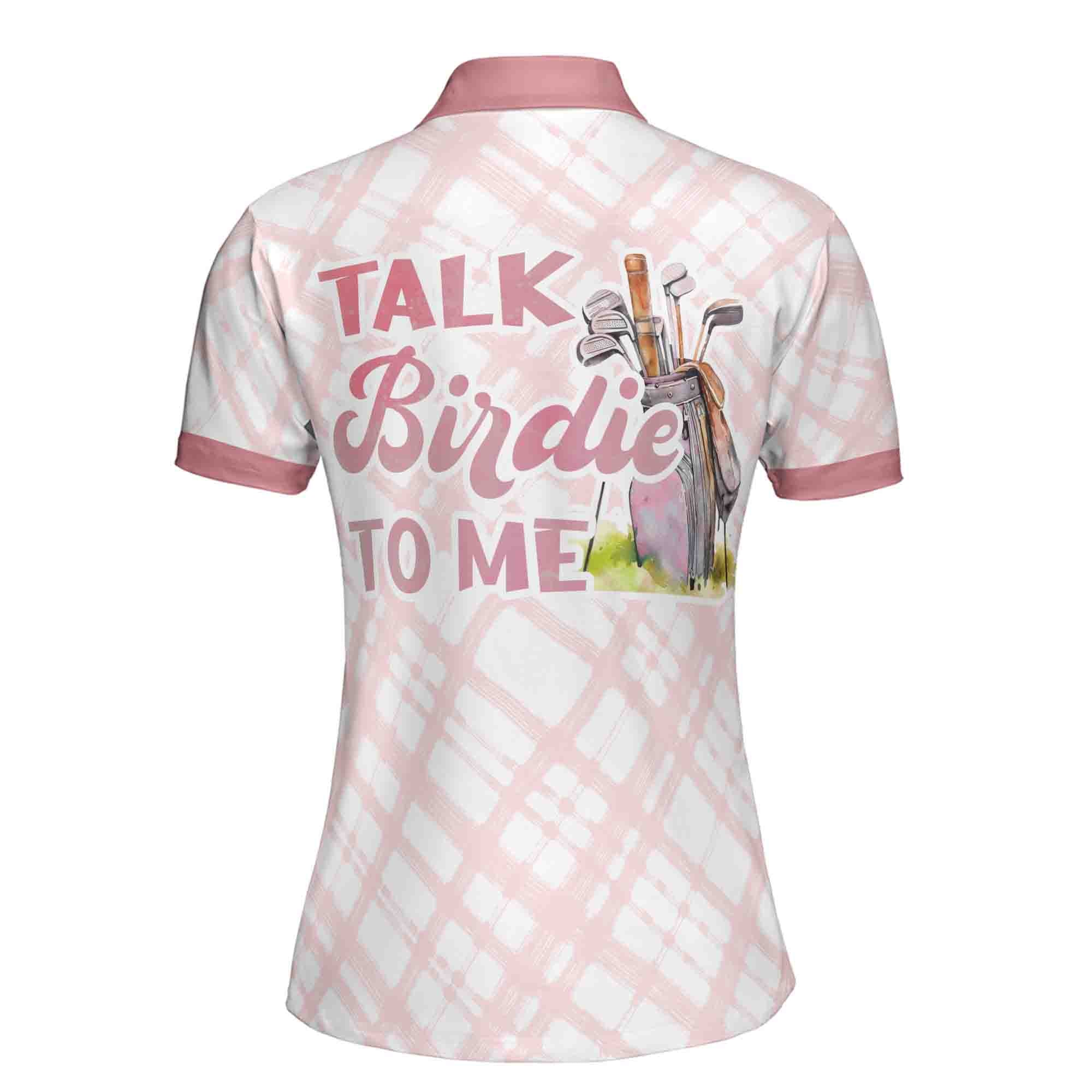 Personalized Women's Golf Shirt Polo - Talk Birdie To Me Flamingo Golf