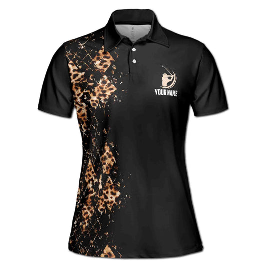 Personalized Women's Golf Shirt Polo - Golf That's What I Do I Play Golf Leopard Pattern