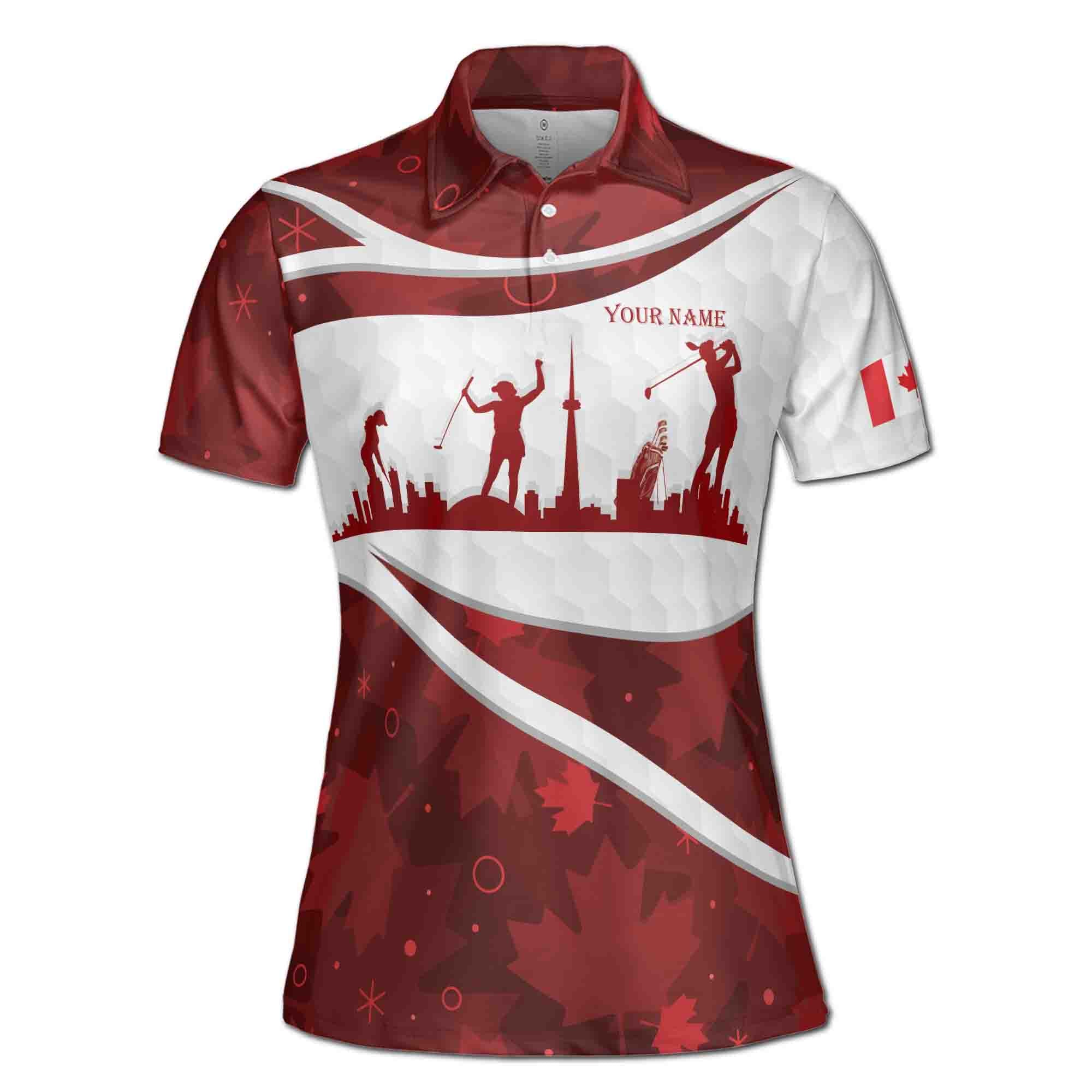 Personalized Women's Golf Shirt Polo - Canada Flag Patriot Maple Leaves Golf