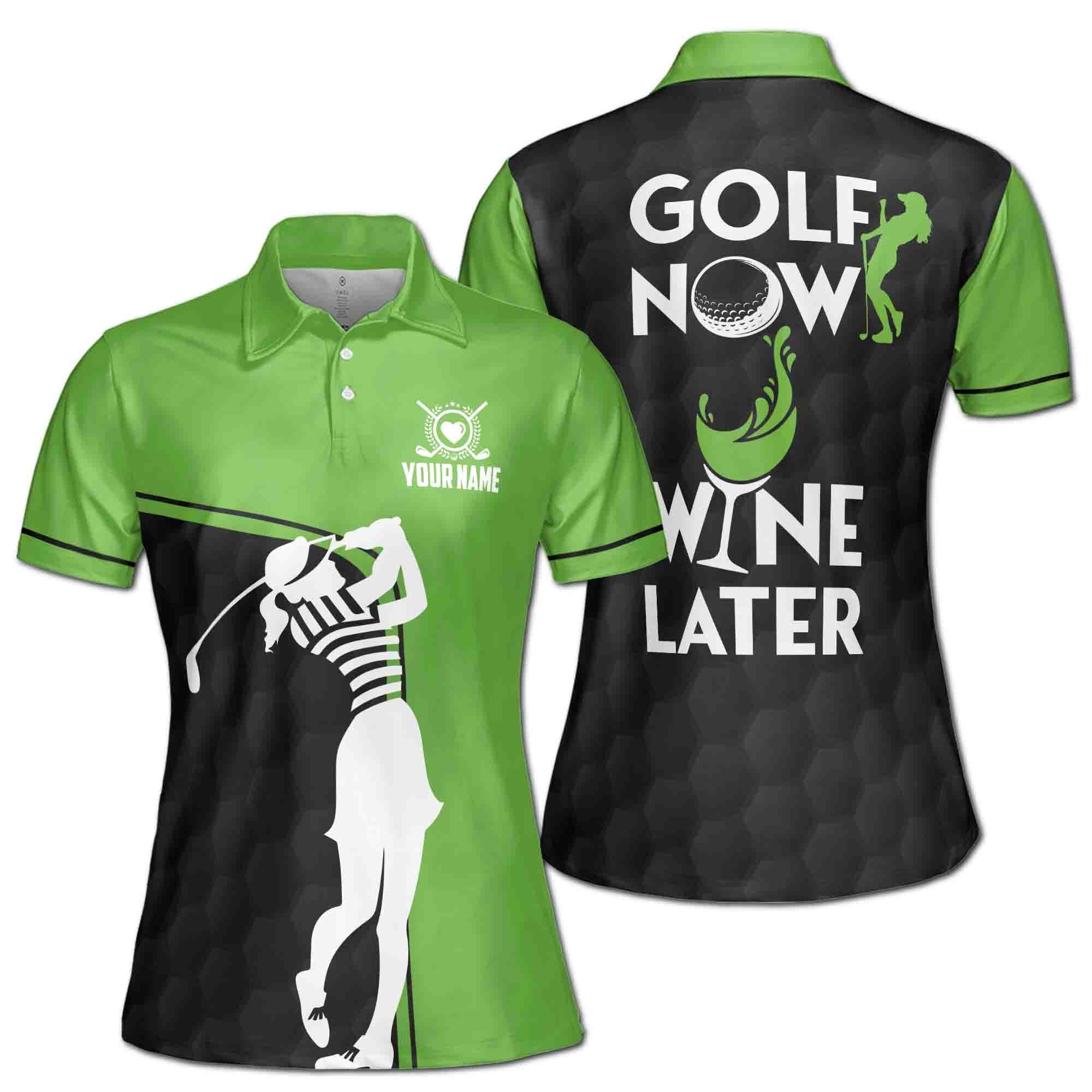 Personalized Women's Golf Shirt Polo - Golf Now Wine Later