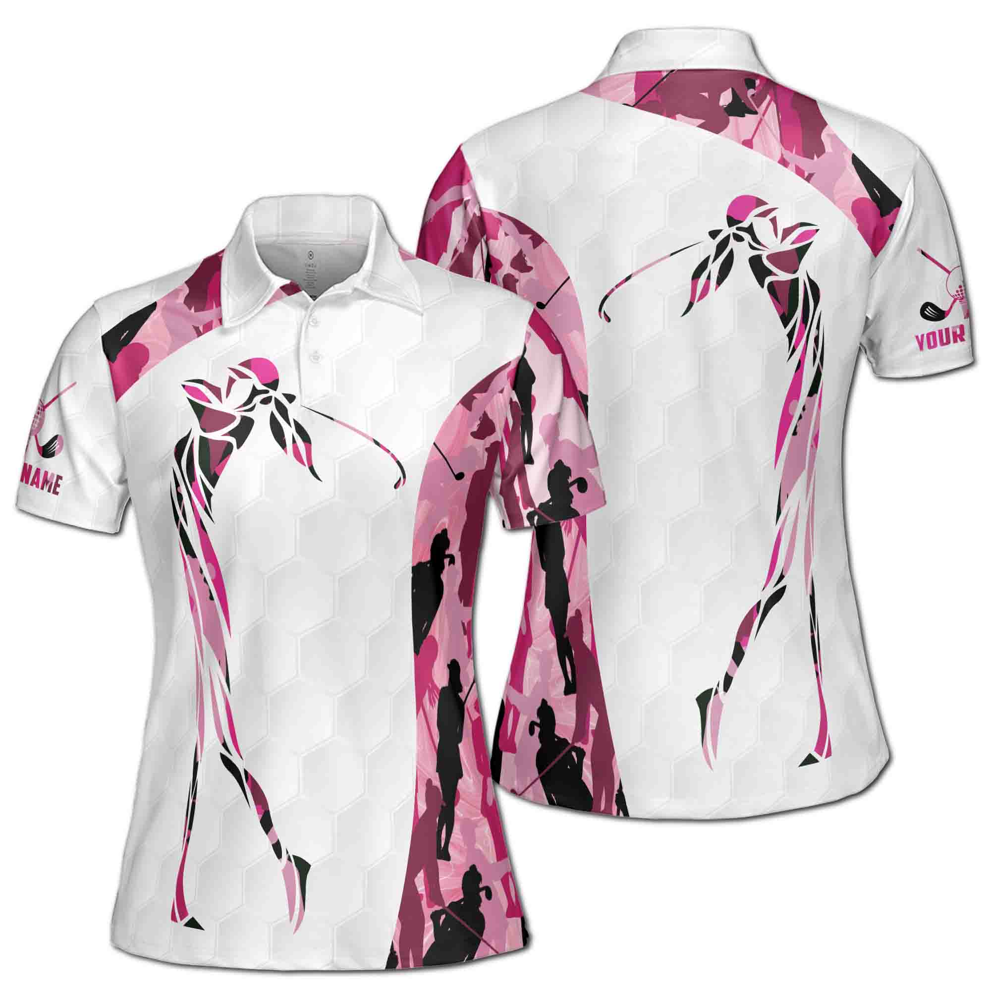 Personalized Women's Golf Shirt Polo - Colorful Camouflage Tropical Pattern Golf