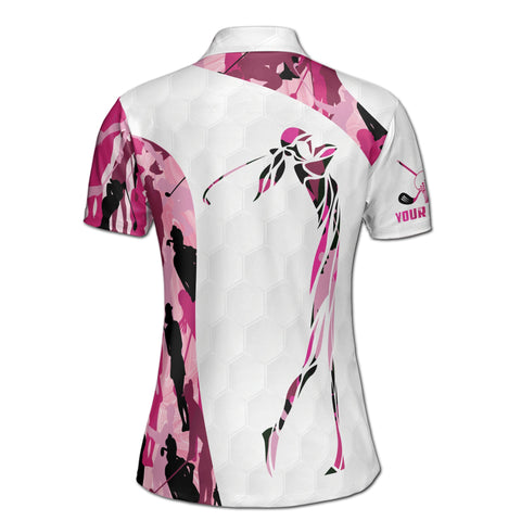Personalized Women's Golf Shirt Polo - Colorful Camouflage Tropical Pattern Golf