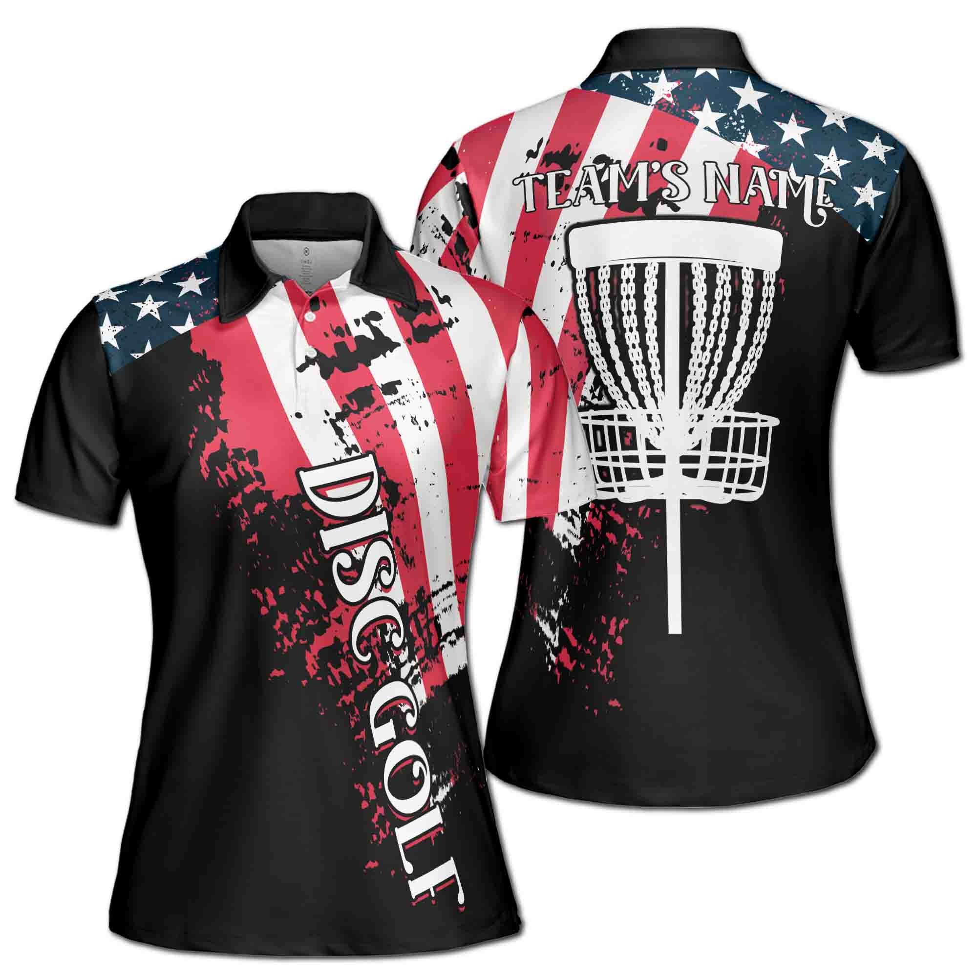 Personalized Women's Golf Shirt Polo - America Patriotic Disc Golf Player