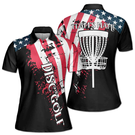 Personalized Women's Golf Shirt Polo - America Patriotic Disc Golf Player