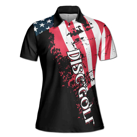 Personalized Women's Golf Shirt Polo - America Patriotic Disc Golf Player