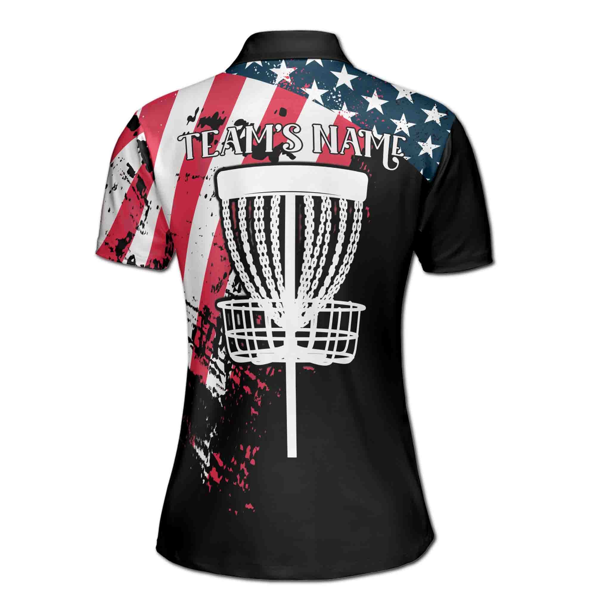 Personalized Women's Golf Shirt Polo - America Patriotic Disc Golf Player