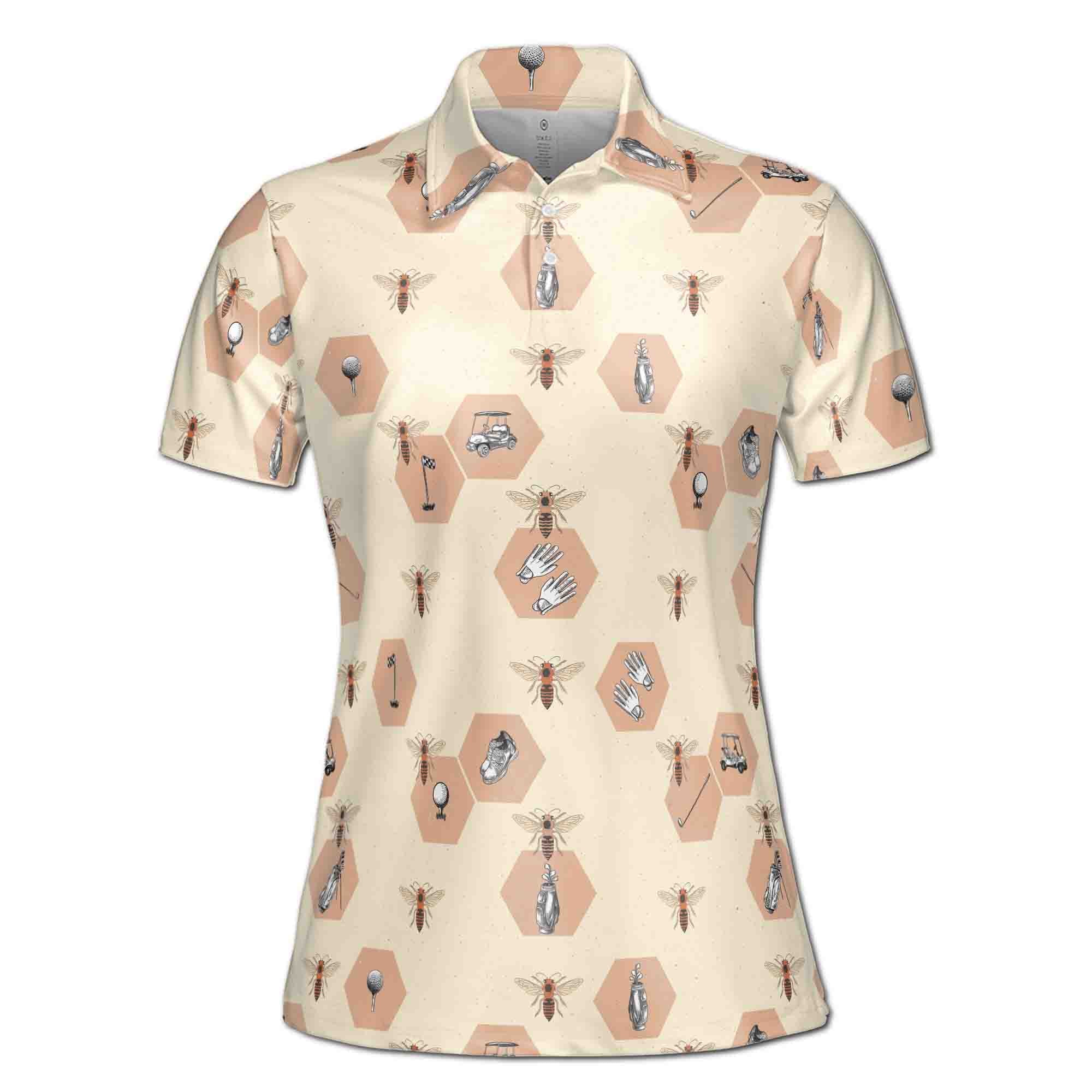 Personalized Women's Golf Shirt Polo - Cute Beehive Pattern Bee With Golf
