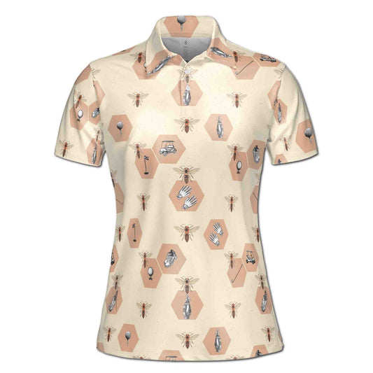 Personalized Women's Golf Shirt Polo - Cute Beehive Pattern Bee With Golf