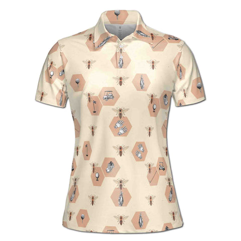 Personalized Women's Golf Shirt Polo - Cute Beehive Pattern Bee With Golf